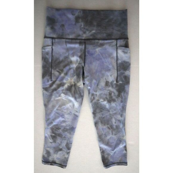 Athleta Women's Sz S Gray/White Striped Cropped Workout Leggings - Picture 1 of 8